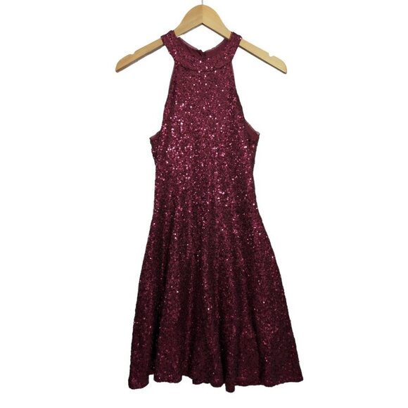 Miss Kim USA Sequin Halter Dress Womens M Red Sleeveless Holiday Party Event - Picture 1 of 12